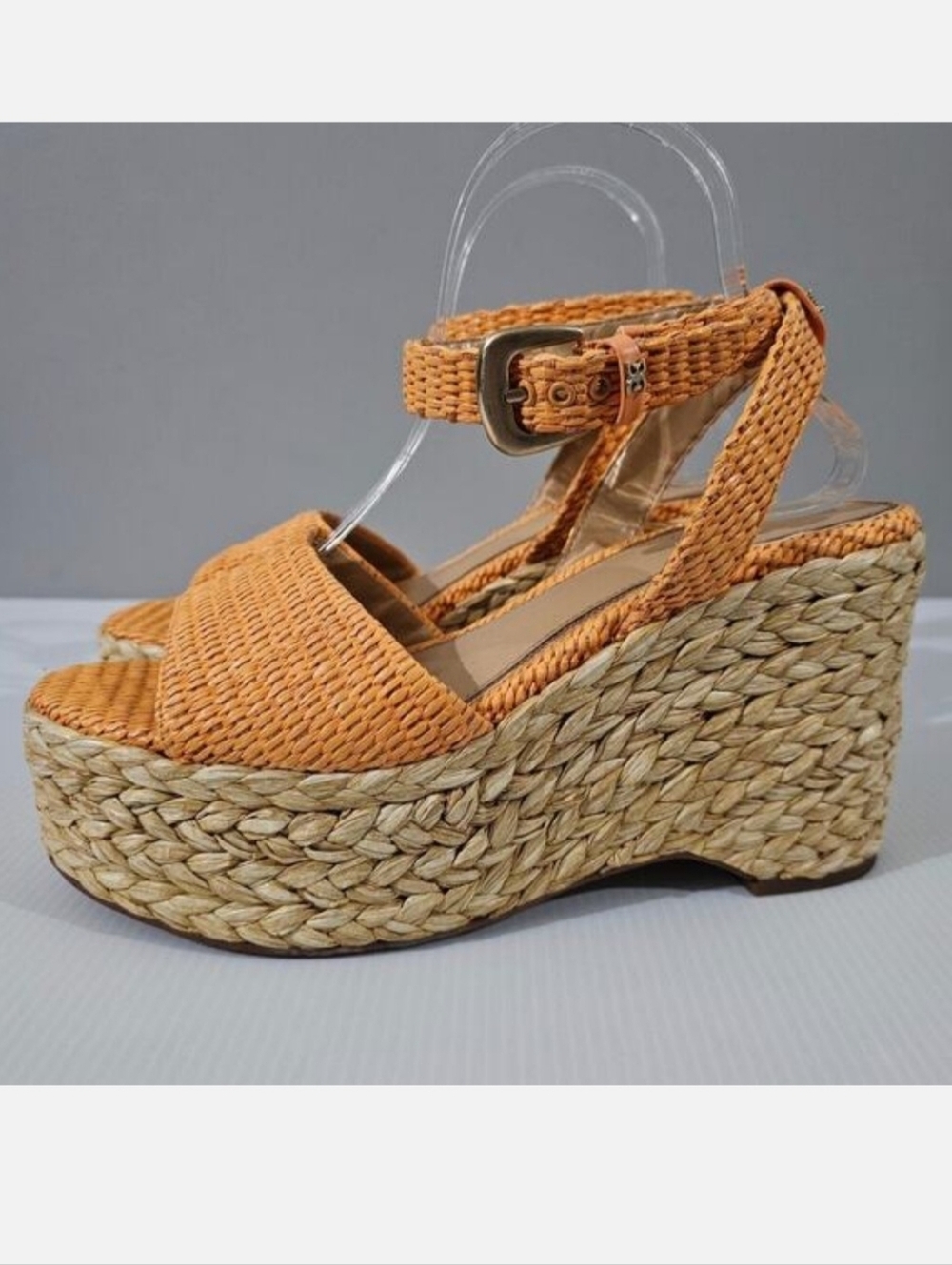 Sam Edelman April Espadrille Wedge Sandal Womens 9.5 Raffia Orange Platform NEW